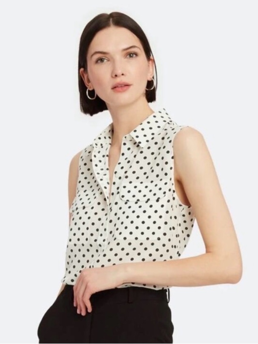 Equipment Slim Signature Sleeveless Button-Down Polka Dot Top sz XXL